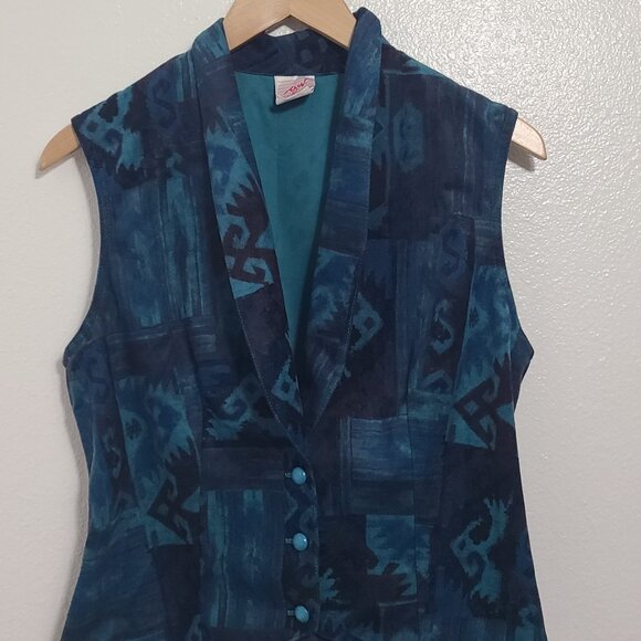 VTG GW Division of Graff Blue Pattern Vest Western Soft 90s 80s - Picture 2 of 7